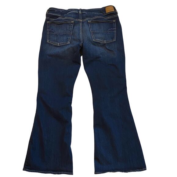 American Eagle Jeans Women Sz 16 Short Artist Flare Leg Distressed Stretch Boho - Picture 2 of 11
